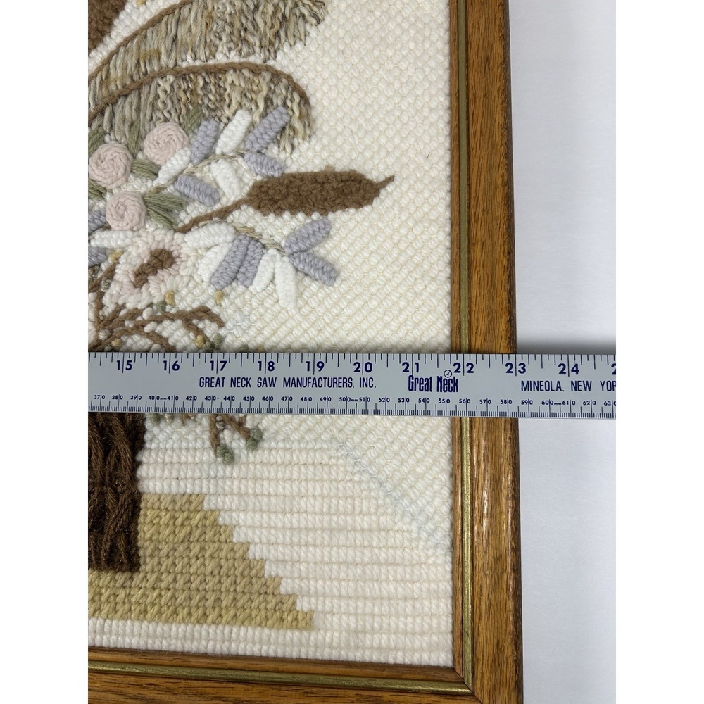 VTG Mid Century Framed Floral Still Life Crewel Embroidery Needlepoint 20"x23" - Picture 5 of 5